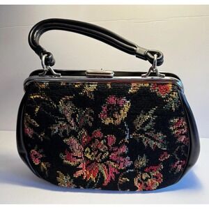 Vintage Bold Floral Tapestry Carpet Bag Purse Colorful Mid Century Granny Chic‎